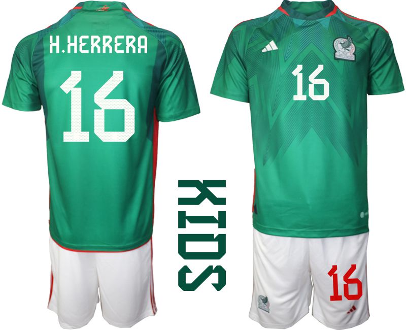 Youth 2022 World Cup National Team Mexico home green #16 Soccer Jersey